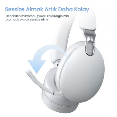 AULA A500 Üç Modlu Hybrid ANC Bluetooth 5.4 ve 2.4GHz Kablosuz AUX Mikrofonlu Kulak Üstü Kulaklık Bej - 4