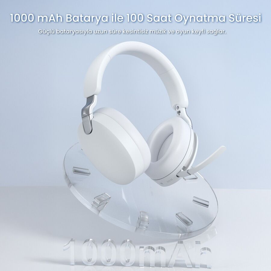 AULA A500 Üç Modlu Hybrid ANC Bluetooth 5.4 ve 2.4GHz Kablosuz AUX Mikrofonlu Kulak Üstü Kulaklık Bej - 6