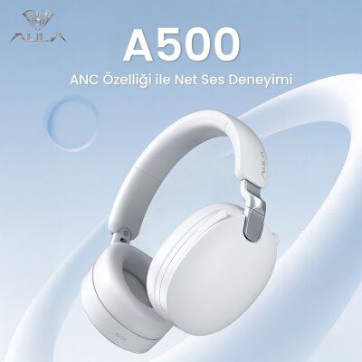 AULA A500 Üç Modlu Hybrid ANC Bluetooth 5.4 ve 2.4GHz Kablosuz AUX Mikrofonlu Kulak Üstü Kulaklık Bej - 2