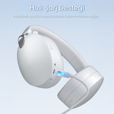 AULA A500 Üç Modlu Hybrid ANC Bluetooth 5.4 ve 2.4GHz Kablosuz AUX Mikrofonlu Kulak Üstü Kulaklık Bej - 5