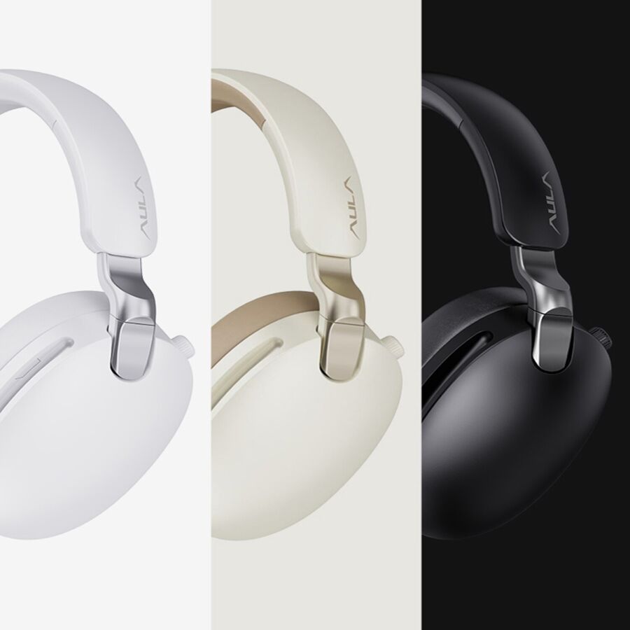 AULA A500 Üç Modlu Hybrid ANC Bluetooth 5.4 ve 2.4GHz Kablosuz AUX Mikrofonlu Kulak Üstü Kulaklık Beyaz - 7