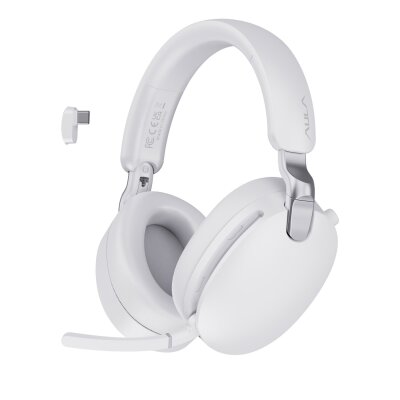 AULA A500 Üç Modlu Hybrid ANC Bluetooth 5.4 ve 2.4GHz Kablosuz AUX Mikrofonlu Kulak Üstü Kulaklık Beyaz