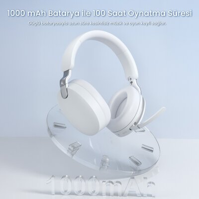 AULA A500 Üç Modlu Hybrid ANC Bluetooth 5.4 ve 2.4GHz Kablosuz AUX Mikrofonlu Kulak Üstü Kulaklık Beyaz - 6