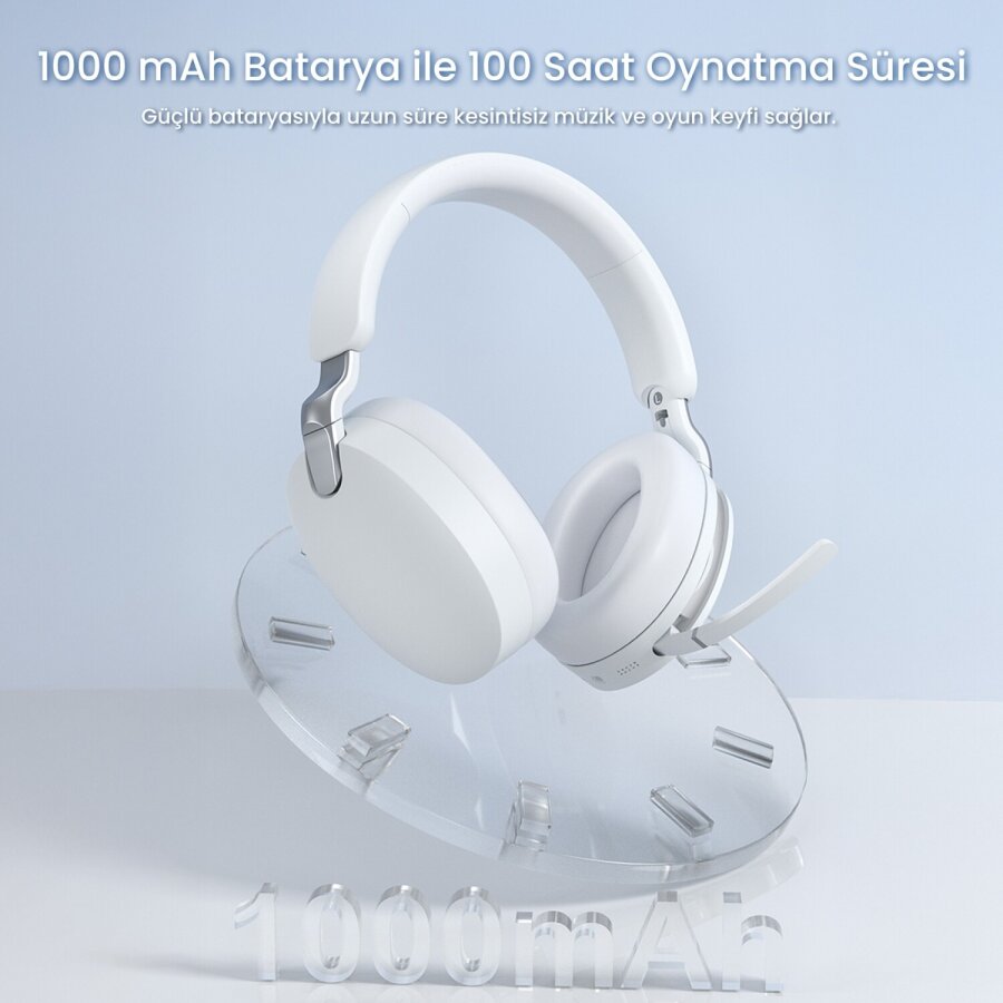 AULA A500 Üç Modlu Hybrid ANC Bluetooth 5.4 ve 2.4GHz Kablosuz AUX Mikrofonlu Kulak Üstü Kulaklık Beyaz - 6