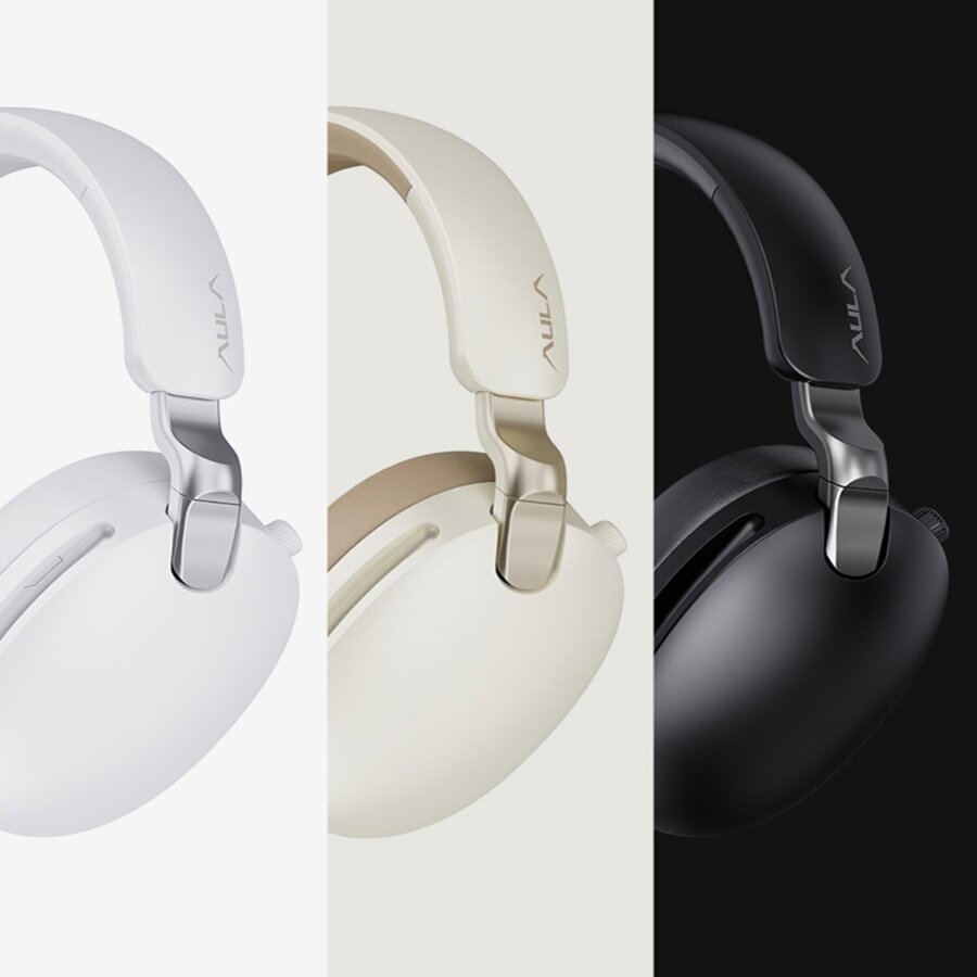 AULA A500 Üç Modlu Hybrid ANC Bluetooth 5.4 ve 2.4GHz Kablosuz AUX Mikrofonlu Kulak Üstü Kulaklık Beyaz - 7