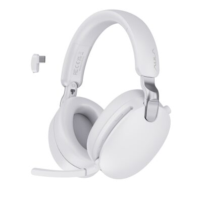 AULA A500 Üç Modlu Hybrid ANC Bluetooth 5.4 ve 2.4GHz Kablosuz AUX Mikrofonlu Kulak Üstü Kulaklık Beyaz