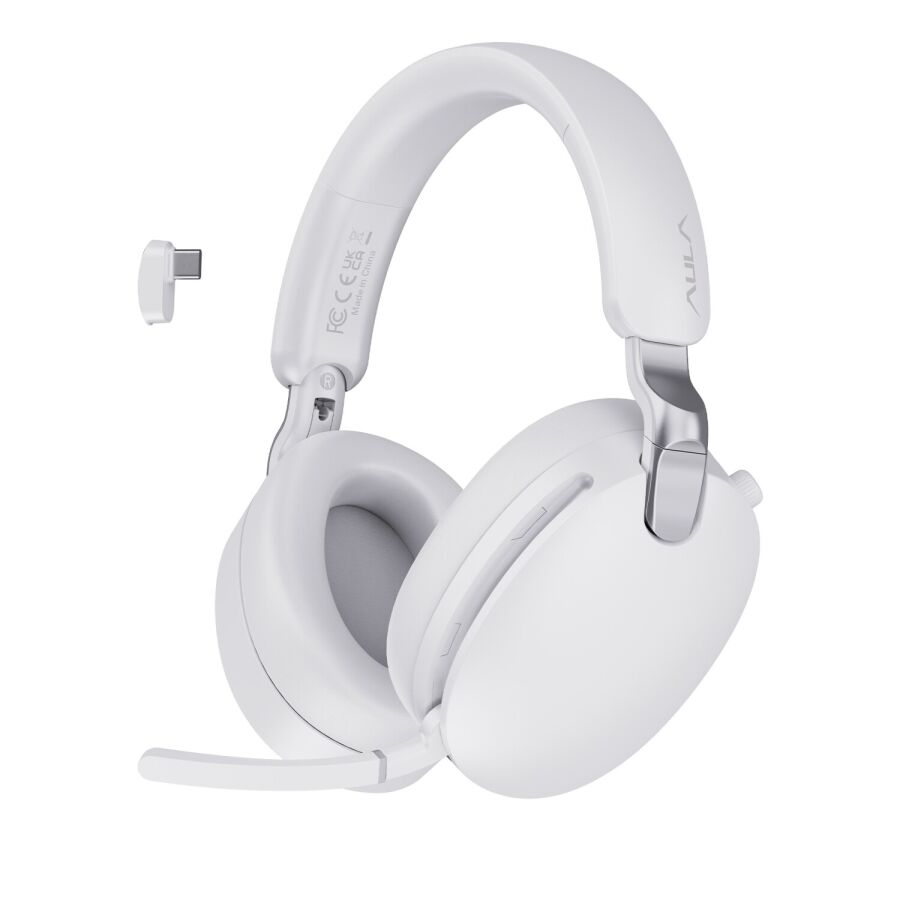 AULA A500 Üç Modlu Hybrid ANC Bluetooth 5.4 ve 2.4GHz Kablosuz AUX Mikrofonlu Kulak Üstü Kulaklık Beyaz - 1