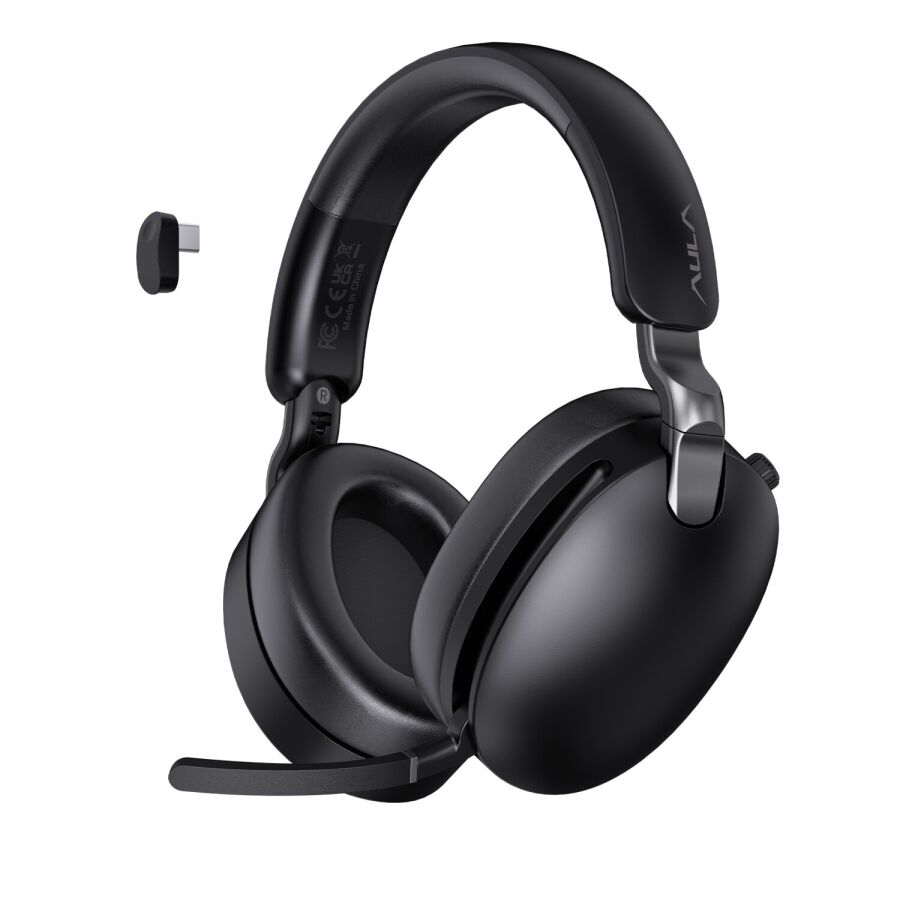 AULA A500 Üç Modlu Hybrid ANC Bluetooth 5.4 ve 2.4GHz Kablosuz AUX Mikrofonlu Kulak Üstü Kulaklık Siyah - 1