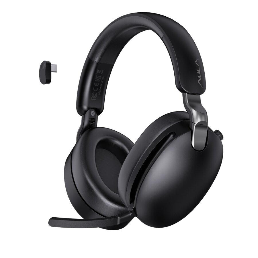 AULA A500 Üç Modlu Hybrid ANC Bluetooth 5.4 ve 2.4GHz Kablosuz AUX Mikrofonlu Kulak Üstü Kulaklık Siyah - 1