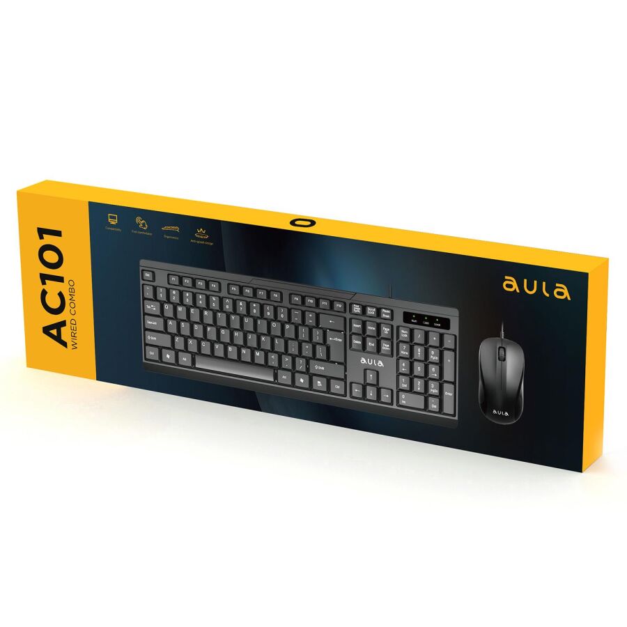 Aula AC101 Kablolu Türkçe Q Klavye ve 1200 DPI Optik Mouse Seti - 8