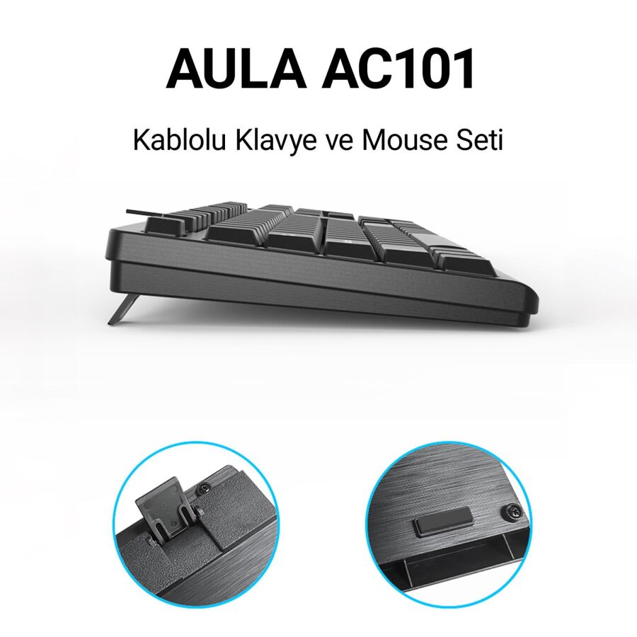Aula AC101 Kablolu Türkçe Q Klavye ve 1200 DPI Optik Mouse Seti - 5