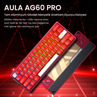 Aula AG60 Max Alüminyum Manyetik Hall Effect Frostcore Switch 8000Hz RGB TKL Hot Swap Gaming Oyuncu Klavyesi Kırmızı - 2