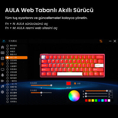 Aula AG60 Max Alüminyum Manyetik Hall Effect Frostcore Switch 8000Hz RGB TKL Hot Swap Gaming Oyuncu Klavyesi Kırmızı - 6