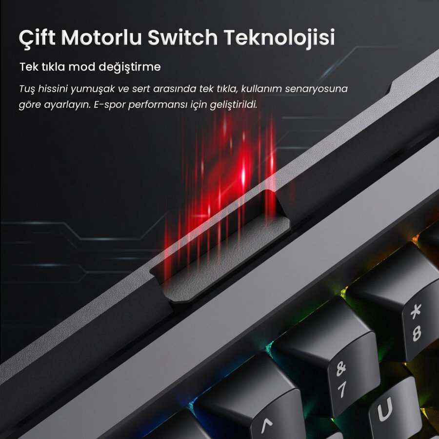 Aula AG60 Pro Alüminyum Manyetik Hall Effect Aether Switch 8000Hz RGB TKL Hot Swap Gaming Oyuncu Klavyesi Şeffaf Siyah - 4