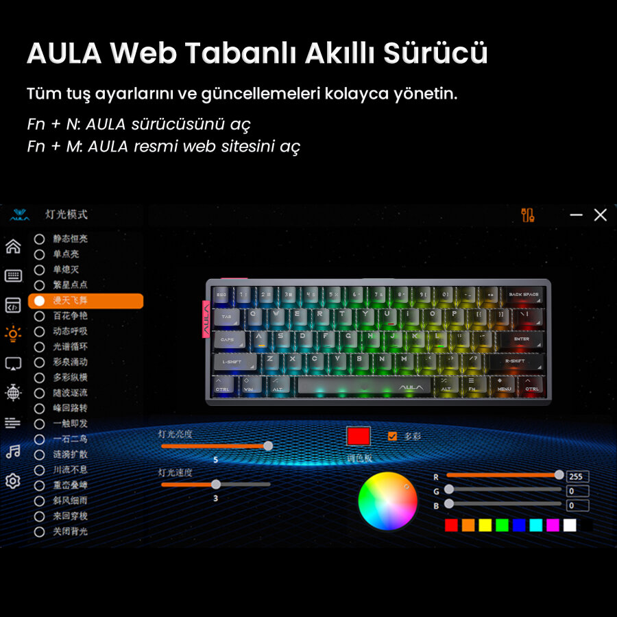 Aula AG60 Pro Alüminyum Manyetik Hall Effect Aether Switch 8000Hz RGB TKL Hot Swap Gaming Oyuncu Klavyesi Şeffaf Siyah - 6