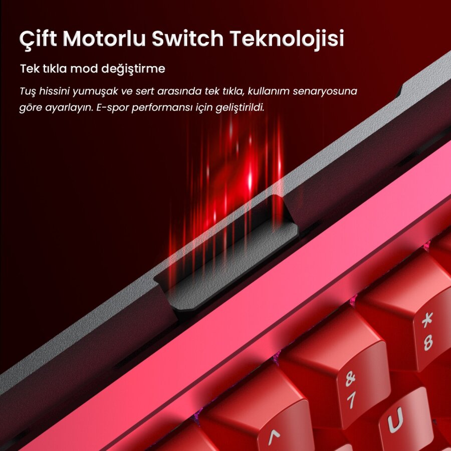 Aula AG60 Pro Alüminyum Manyetik Klavye Hall Effect Aether Switch 8000Hz RGB TKL Hot Swap Oyuncu Klavyesi Kırmızı - 4