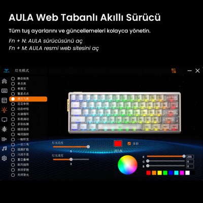 Aula AG60 Pro Alüminyum Manyetik Klavye Hall Effect Aether Switch 8000Hz RGB TKL Hot Swap Oyuncu Klavyesi Şeffaf - 6