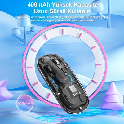 Aula AM210 Dual Mode Bluetooth ve Kablosuz 1600DPI RGB Şeffaf Şarjlı Mouse - 5