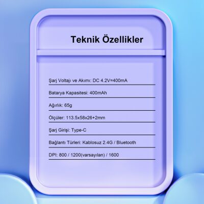 Aula AM210 Dual Mode Bluetooth ve Kablosuz 1600DPI RGB Şeffaf Şarjlı Mouse - 6