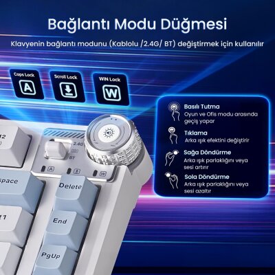 Aula AU75 3 Modlu Mekanik Gaming Kablosuz Klavye RGB TKL Hot Swap Star Vector Switch Makrolu Oyuncu Klavyesi Lacivert - 2
