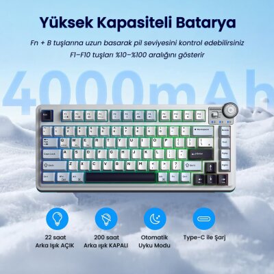 Aula AU75 3 Modlu Mekanik Gaming Kablosuz Klavye RGB TKL Hot Swap Star Vector Switch Makrolu Oyuncu Klavyesi Lacivert - 4