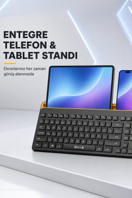 Aula AWK310 Bluetooth 5.1 Kablosuz Tablet Klavyesi iOS ve Android Uyumlu Standlı Türkçe Q Klavye - 11