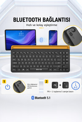 Aula AWK310 Bluetooth 5.1 Kablosuz Tablet Klavyesi iOS ve Android Uyumlu Standlı Türkçe Q Klavye - 14