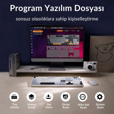 Aula F108 Pro Ekranlı Mekanik Klavye Reaper Switch RGB Hot Swap 8000mAh Makrolu Oyuncu Klavyesi Mavi - 7