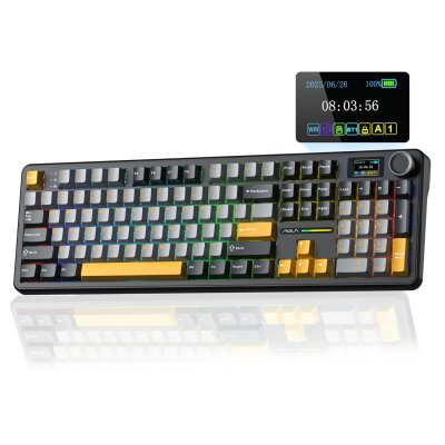 Aula F108 Pro Ekranlı Mekanik Klavye Reaper Switch RGB Hot Swap 8000mAh Makrolu Oyuncu Klavyesi Siyah
