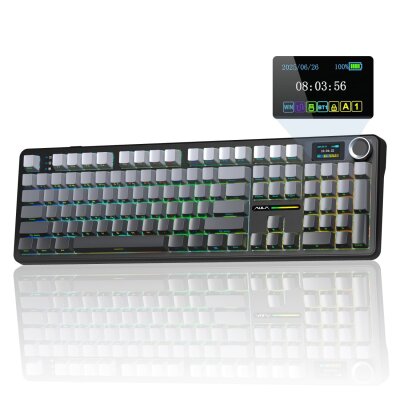 Aula F108 Pro Ekranlı Mekanik Klavye Zephyr Switch RGB Hot Swap 8000mAh Makrolu Oyuncu Klavyesi Gri 