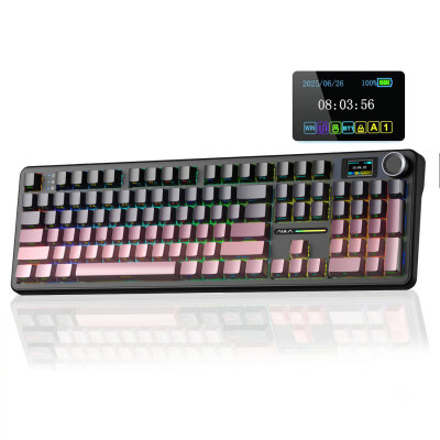 Aula F108 Pro Mekanik Gaming Oyuncu Klavyesi LCD Ekranlı Graywood V3 Switch RGB Hot Swap 8000mAh Makrolu Gradyan Pembe