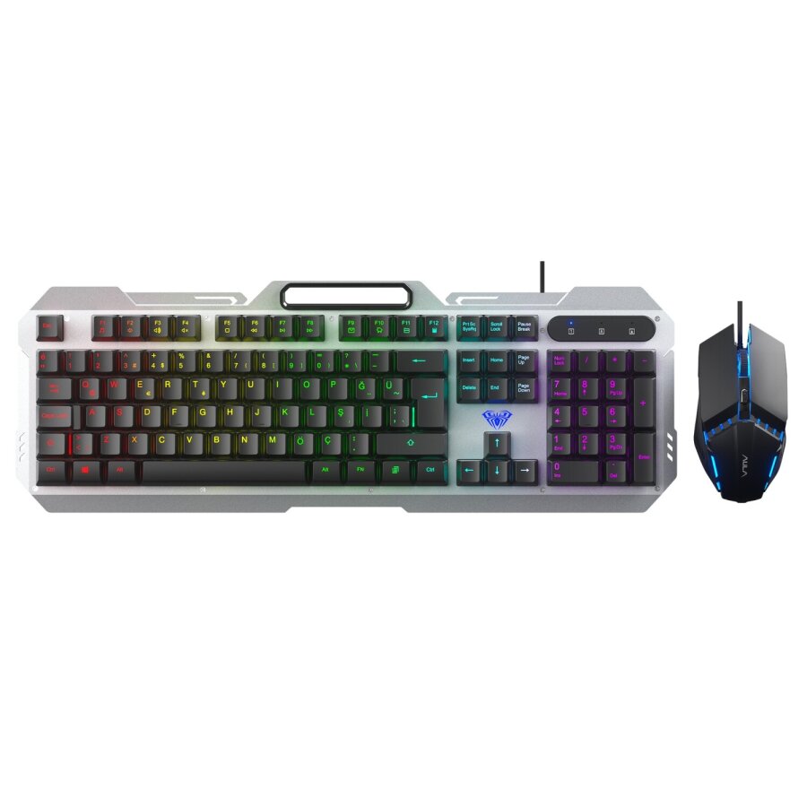 Aula F2023 Gaming Türkçe Q Rainbow Membran 2400DPI Oyuncu Klavye Mouse Set - 1