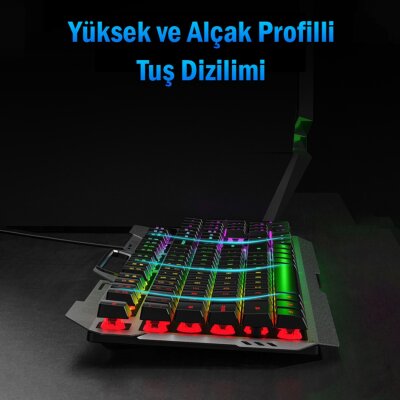 Aula F2023 Gaming Türkçe Q Rainbow Membran 2400DPI Oyuncu Klavye Mouse Set - 6