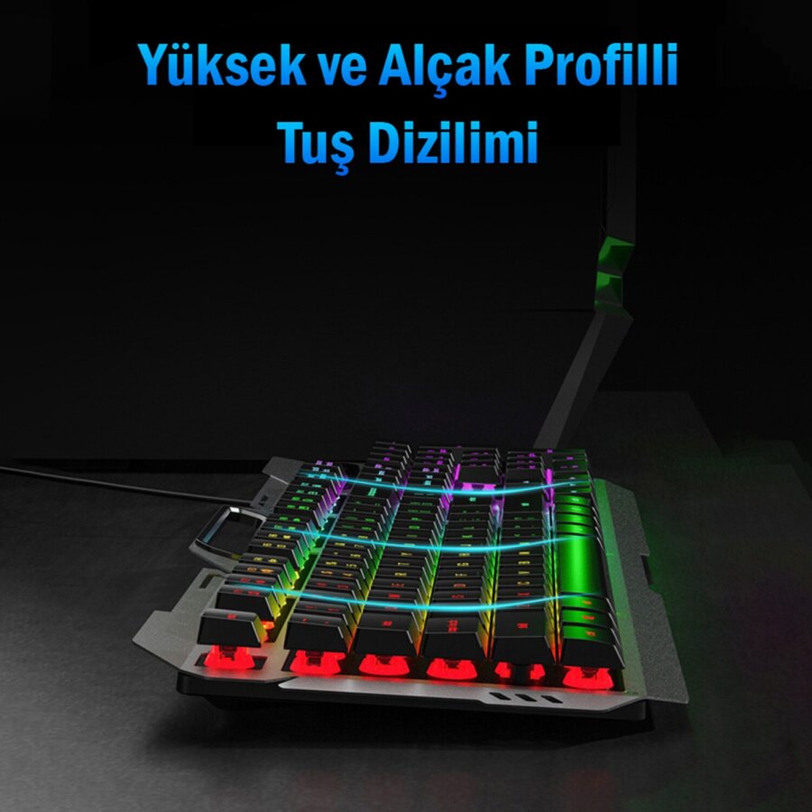 Aula F2023 Gaming Türkçe Q Rainbow Membran 2400DPI Oyuncu Klavye Mouse Set - 6