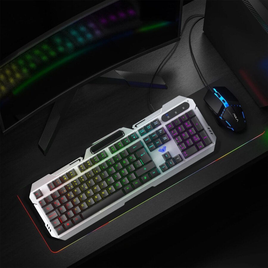Aula F2023 Gaming Türkçe Q Rainbow Membran 2400DPI Oyuncu Klavye Mouse Set - 8
