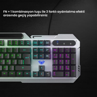 Aula F2023 Gaming Türkçe Q Rainbow Membran 2400DPl Oyuncu Klavye Mouse Set - 5