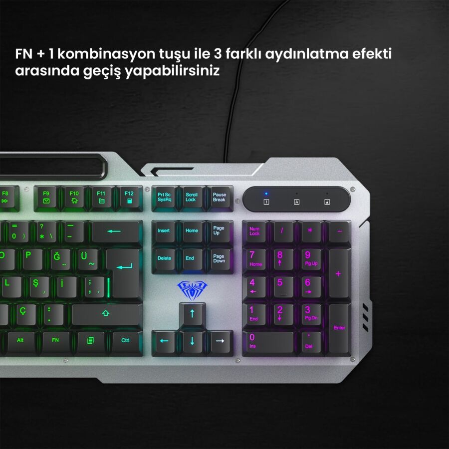 Aula F2023 Gaming Türkçe Q Rainbow Membran 2400DPl Oyuncu Klavye Mouse Set - 5