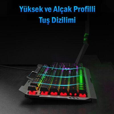 Aula F2023 Gaming Türkçe Q Rainbow Membran 2400DPl Oyuncu Klavye Mouse Set - 6