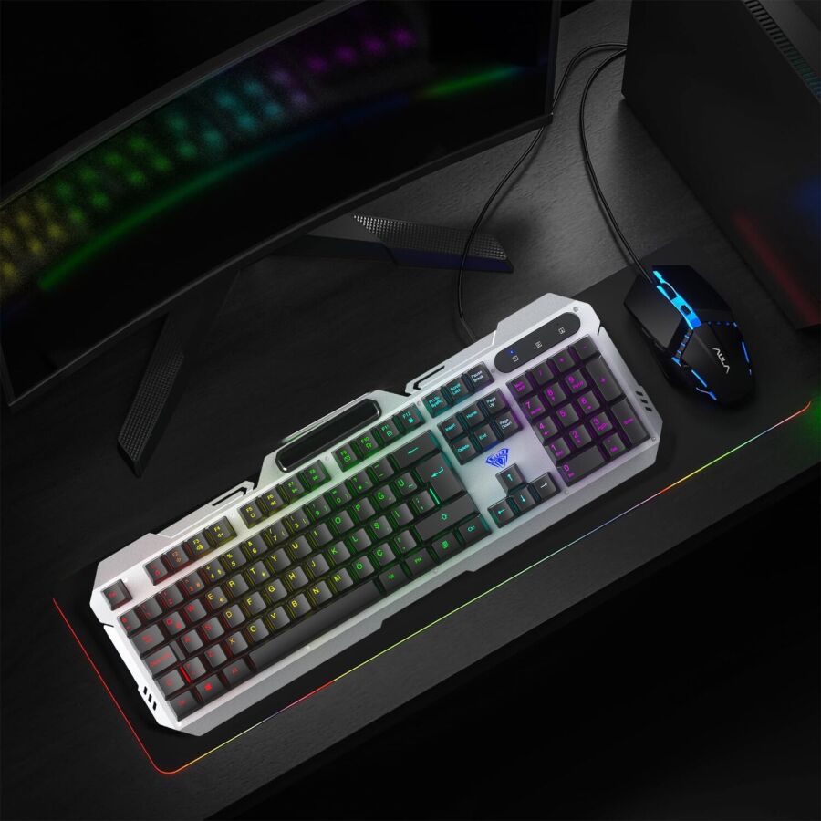 Aula F2023 Gaming Türkçe Q Rainbow Membran 2400DPl Oyuncu Klavye Mouse Set - 8
