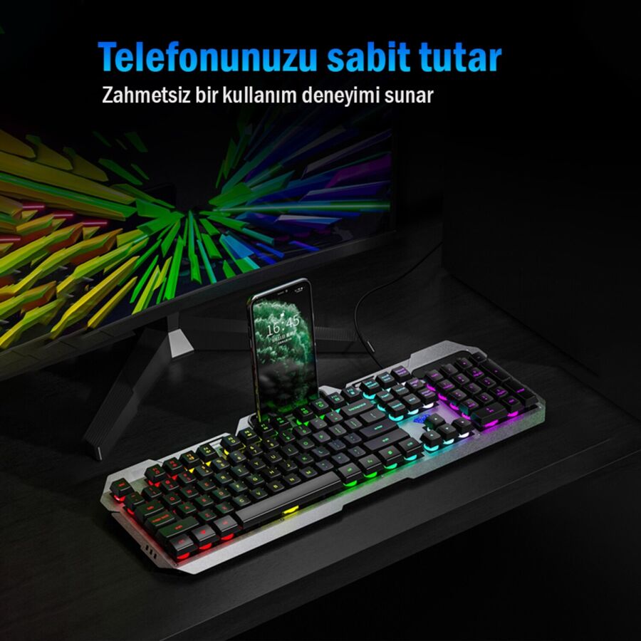 Aula F2023 Gaming Türkçe Q Rainbow Membran 2400DPl Oyuncu Klavye Mouse Set - 4