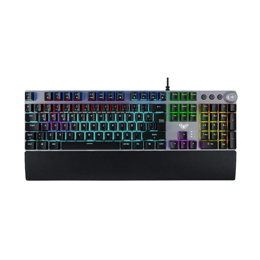Aula F2058 Bilek Destekli RGB Makrolu Mekanik Kablolu Oyuncu Klavyesi - 1