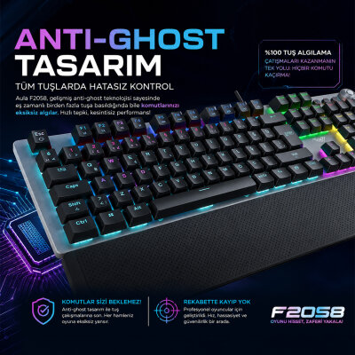 Aula F2058 Bilek Destekli RGB Makrolu Mekanik Kablolu Oyuncu Klavyesi - 3