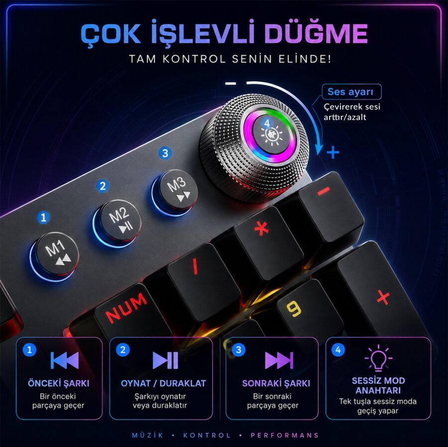 Aula F2058 Bilek Destekli RGB Makrolu Mekanik Kablolu Oyuncu Klavyesi - 4