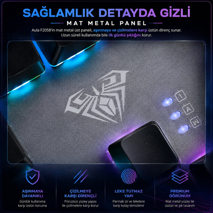 Aula F2058 Bilek Destekli RGB Makrolu Mekanik Kablolu Oyuncu Klavyesi - 5