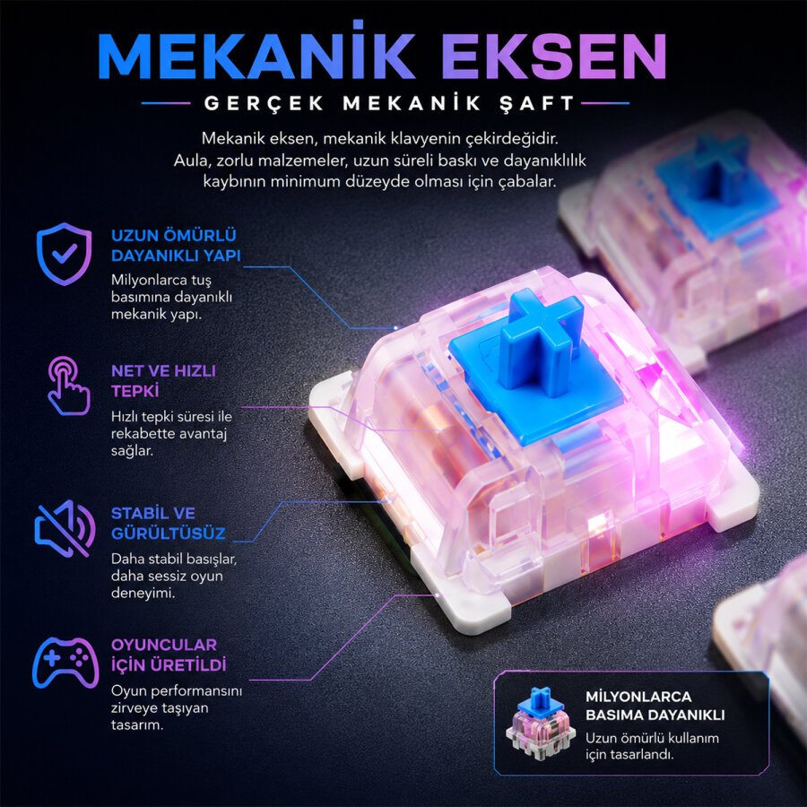 Aula F2058 Bilek Destekli RGB Makrolu Mekanik Kablolu Oyuncu Klavyesi - 6