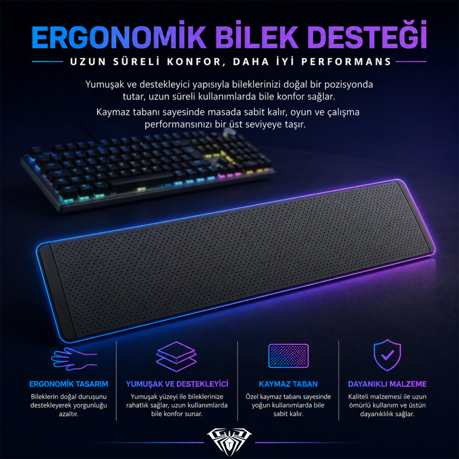Aula F2058 Bilek Destekli RGB Makrolu Mekanik Kablolu Oyuncu Klavyesi - 8