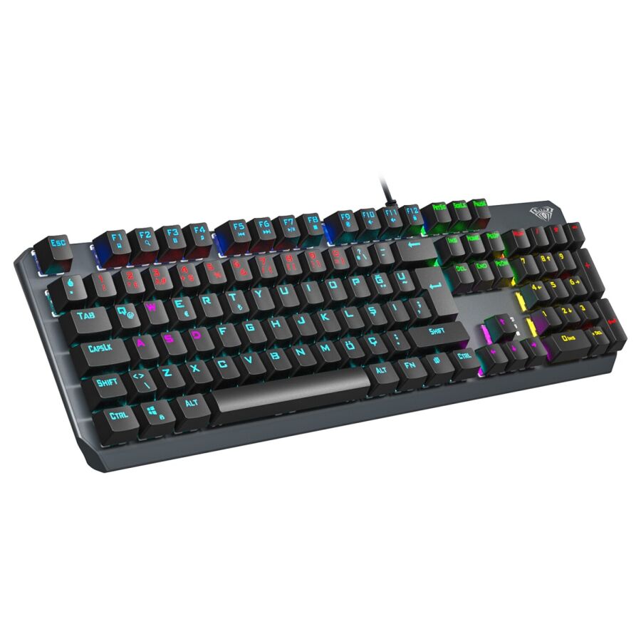 Aula F2066 Blue Switch RGB Makrolu Kablolu Gaming Türkçe Mekanik Oyuncu Klavyesi - 3