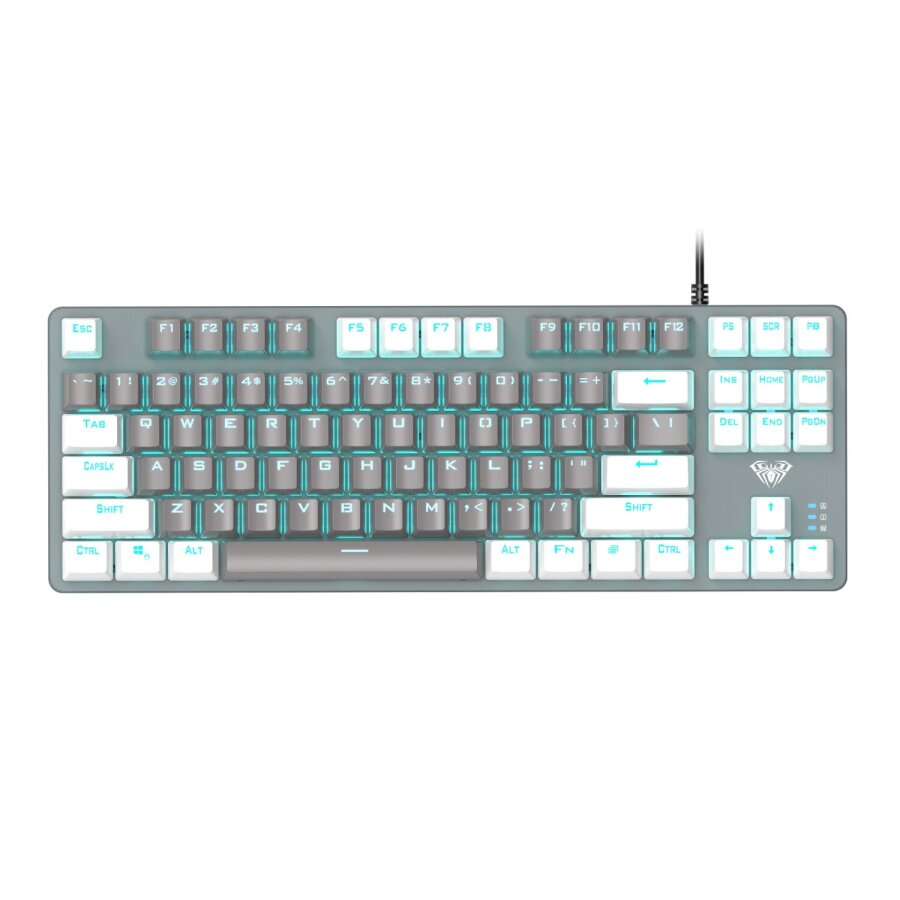Aula F3287 Mavi Işıklı Kablolu Mekanik İngilizce Q TKL Gaming Oyuncu Klavyesi Gri - 3