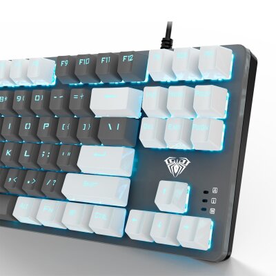 Aula F3287 Mavi Işıklı Kablolu Mekanik İngilizce Q TKL Gaming Oyuncu Klavyesi Gri - 4