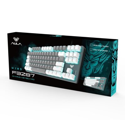 Aula F3287 Mavi Işıklı Kablolu Mekanik İngilizce Q TKL Gaming Oyuncu Klavyesi Gri - 7
